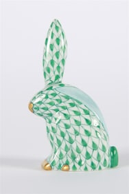 Herend, Green Fishnet Miniature Rabbit Figurine