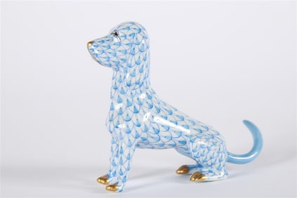 Herend, Blue Fishnet Porcelain Baby Hound Figurine