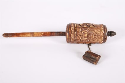 Carved Wooden Buddhist Prayer Wheel