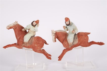 Tang Dynasty, Pair of Polychrome Polo Players