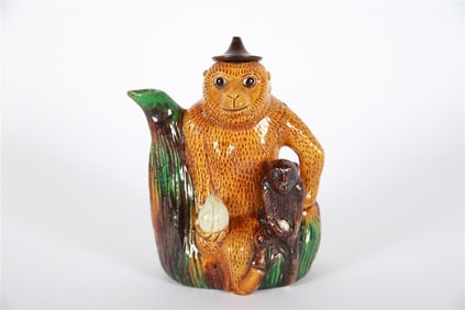 Chinese Glazed Ceramic Monkey Jar