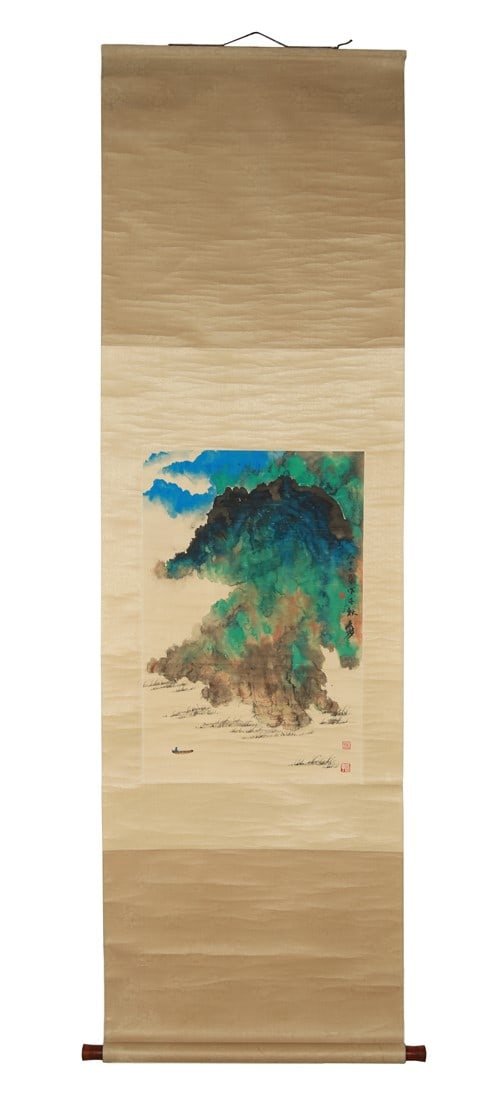 Chinese Painted Scroll, Landscape (1 of 7)