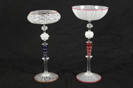 Two Art Glass Venetian Style Goblets