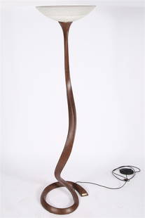 Lipparini, Floor Lamp from the "Tosca" Collection: Lipparini (Italian). Metal floor lamp from the "Tosca" collection. Metal, glass shade. Model: Art. 383. Height: 73" with shade, Diameter: 18 1/2". Lipparini metal contemporary floor lamp with glass sh