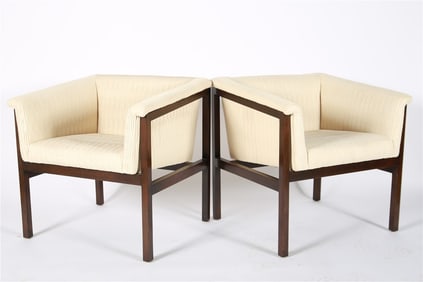 Dunbar, Pair of Cream Upholstered Lounge Chairs