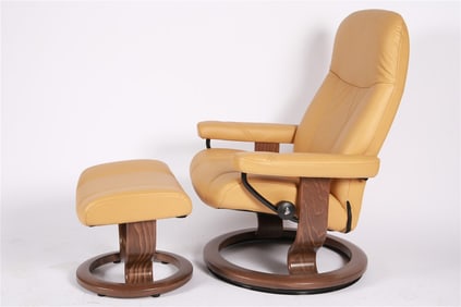 Ekornes, "Consul" Leather Recliner and Ottoman