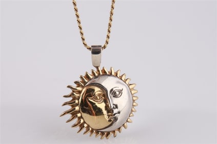 Sergio Bustamante, Sterling and Gold Sun Necklace