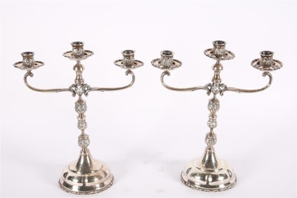 Two Mexican Sterling Silver Candelabras