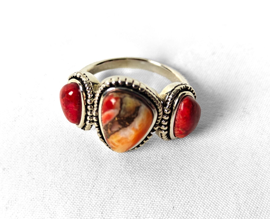 Sterling Silver Ring w/ Polished Agate Stones (1 of 5)