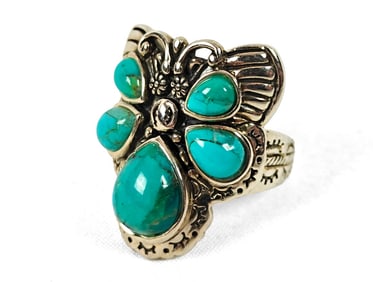 Sterling Silver Ring w/ Polished Blue-Green Stones