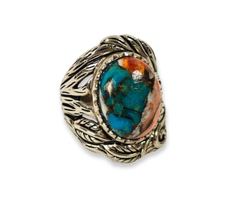 Sterling Silver Ring w/ Polished Agate Stones