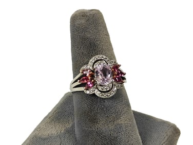 Sterling Silver Ring w/ Fuchsia and Pink Stones