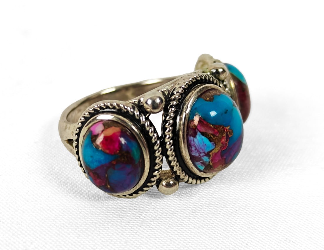 Sterling Silver Ring w/ Three Agate Stones (1 of 5)