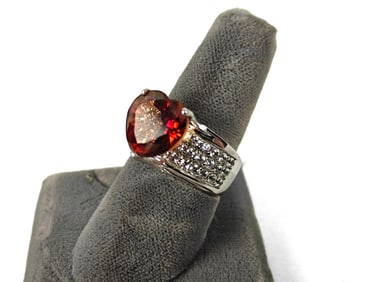 Sterling Silver Ring w/ Heart-Shaped Red Stone