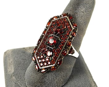 Sterling Silver Ring w/ Multiple Red Stones