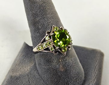 Sterling Silver Ring w/ Green Stones