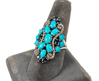 Sterling Silver Ring w/ Multiple Turquoise Stones