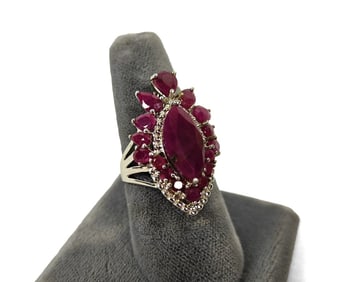 Sterling Silver Ring w/ Lab-Created Rubies