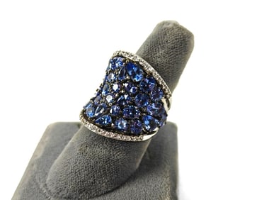 Sterling Silver Ring w/ Multiple Blue Stones