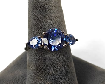 Sterling Silver Ring w/ Three Blue Stones
