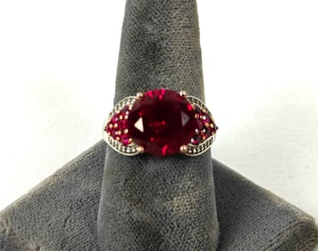 Sterling Silver Ring w/ Lab-Created Rubies