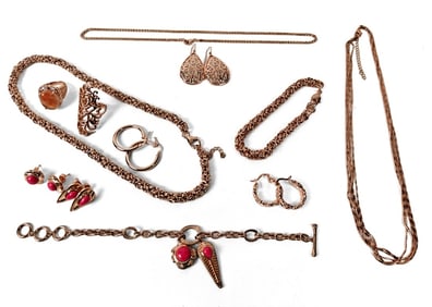 Twelve-piece Set of Copper-Toned Fashion Jewelry