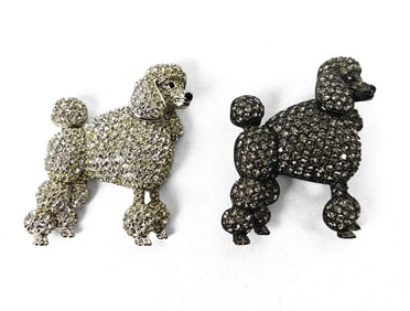 Swarovski, Pair of Black and White Poodle Brooches