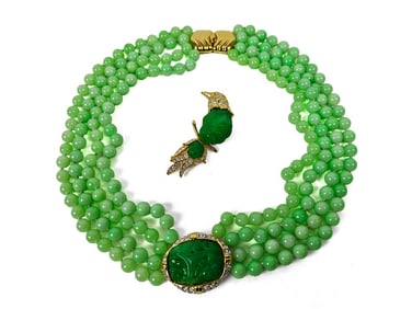 Nolan Miller, Faux Jade Necklace and Brooch