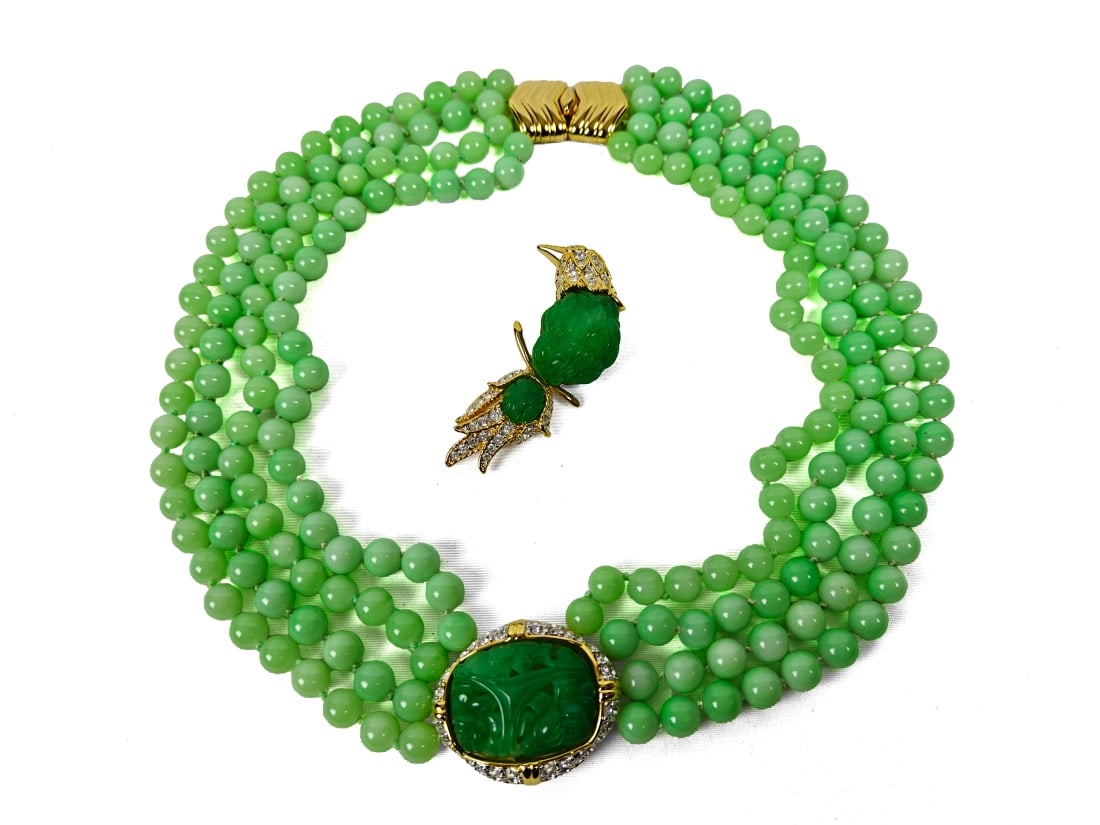 Nolan Miller, Faux Jade Necklace and Brooch (1 of 7)