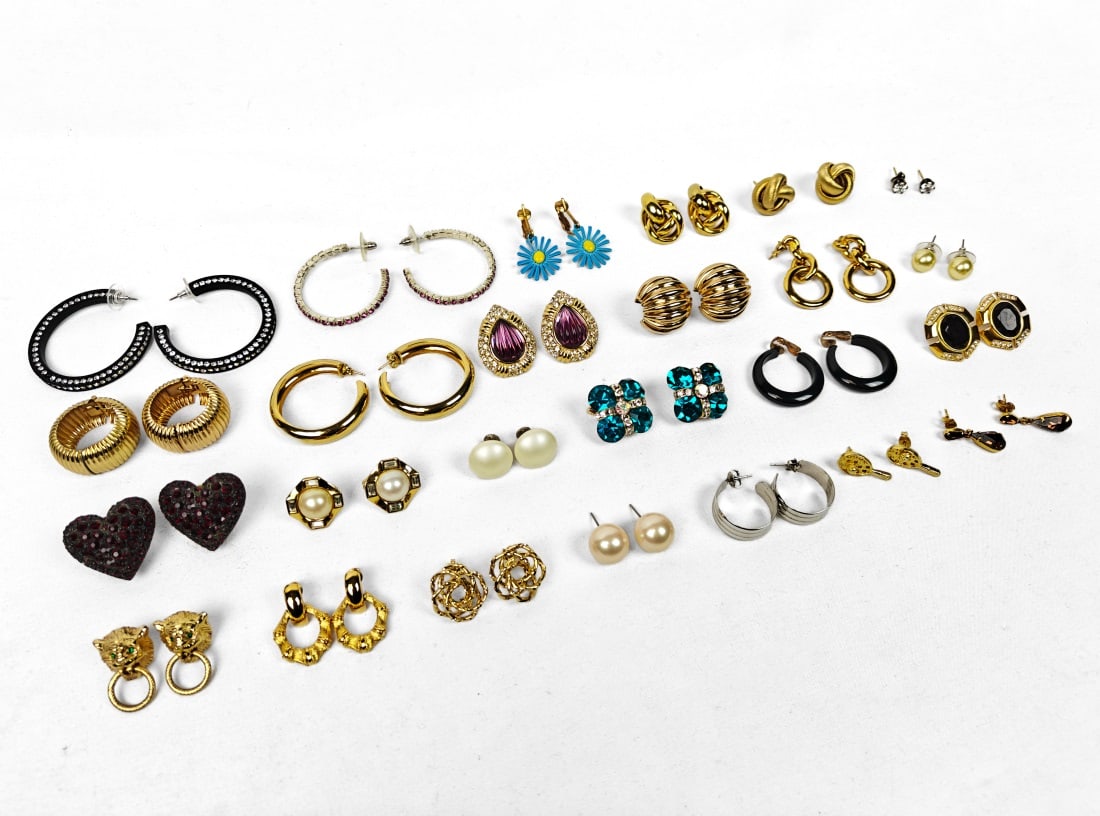 Twenty-Five Pairs of Various Fashion Earrings: Various brands, styles, sizes and backing types.