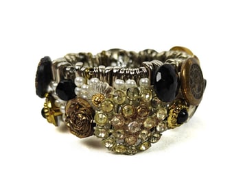 Vintage Hand-Made Safety Pin, Button Bracelet
