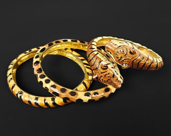 Kenneth J. Lane, Three Big Cat Enamel Bracelets