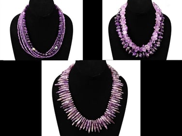 Lot of Five Amethyst Beaded Necklaces