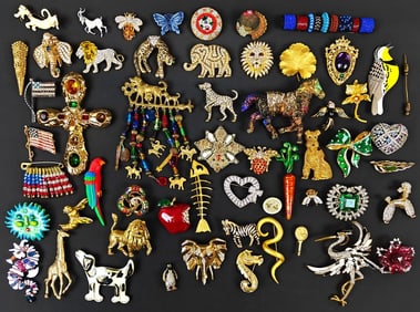 Lot of Sixty-Five Vintage Pins / Brooches