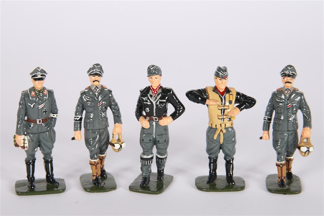 King and Country, Five German Pilot Toy Soldiers: King and Country. Box: Height: 2", Length: 9 1/2", Depth: 4 1/2". Collection of five German pilot toy soldiers by King and Country. With box.