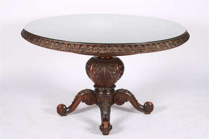Pedestal Base Carved Wood Round Foyer Table