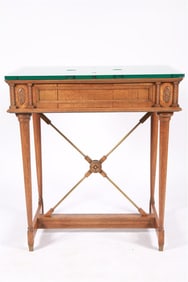 Carved Oak Bank Table with Glass Top