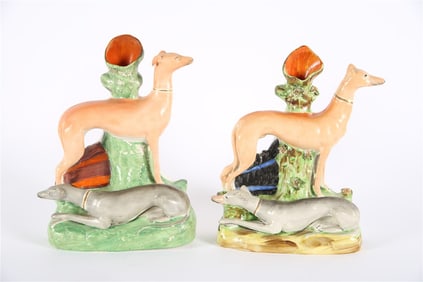 Two Staffordshire Type Greyhound Spill Vases