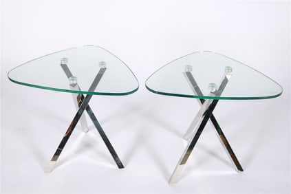 Zuri Furniture, "Cortez" Pair of Glass End Tables