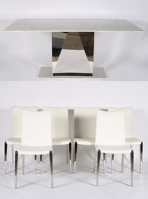 Zuri Furniture, "Bianco" Dining Table with Chairs