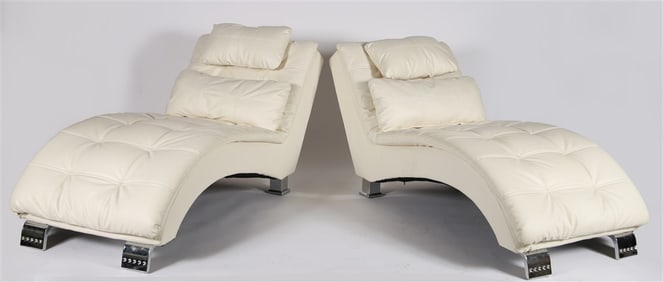 Pair of Contemporary Faux Leather Chaise Lounges