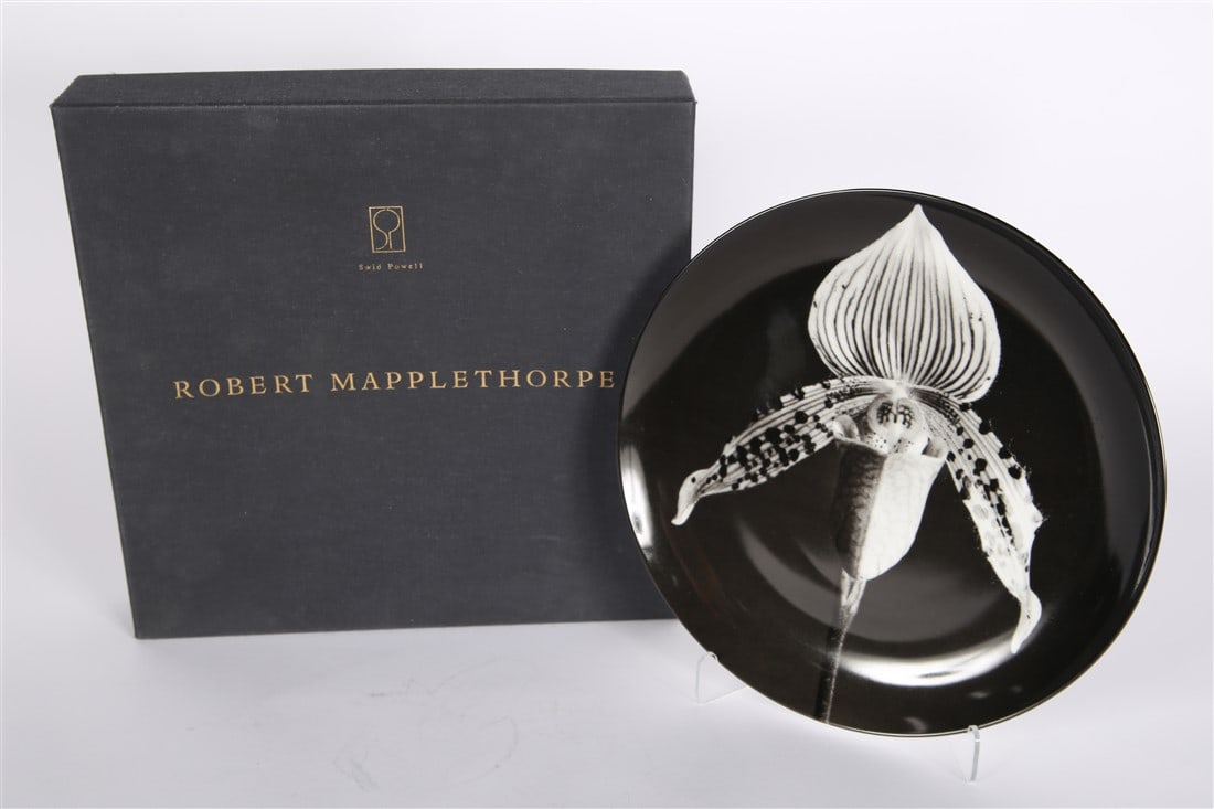 Swid Powell/Mapplethorpe, "Orchid, 1987" Plate: After Robert Mapplethorpe (American, 1946-1989). "Orchid, 1987" Porcelain, transfer-printed design. Designed and produced by Swid Powell. Diameter: 12 1/8". Porcelain plate with transfer-printed desig