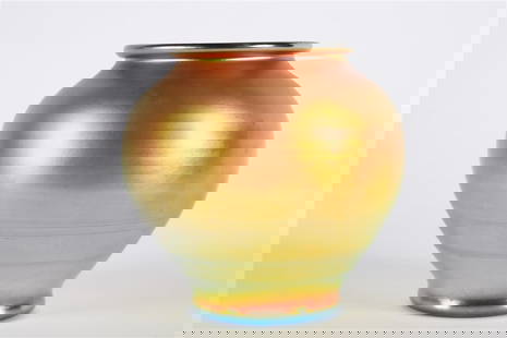 Steuben, Aurene Glass Vase: Steuben Glass Works (American, established 1903). Glass. Shape: 2412. Height: 6", Diameter: 6 1/2". Early 20th century Steuben Aurene glass iridescent vase. Marked to the underside "aurene" and with s