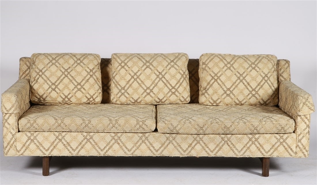 Edward Wormley for Dunbar, Sofa: Edward Wormley (American, 1907-1995). Wood, upholstery. Designed for Dunbar. Height: 28 1/2", Length: 80 1/2", Depth: 35 1/2". Five-cushion upholstered sofa on wood frame designed by Edward Wormley fo