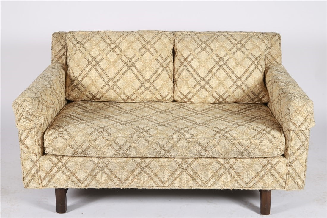 Edward Wormley for Dunbar, Loveseat: Edward Wormley (American, 1907-1995). Wood, upholstery. Designed for Dunbar. Height: 28", Length: 51", Depth: 35". Three-cushion upholstered loveseat on wood frame designed by Edward Wormley for Dunba