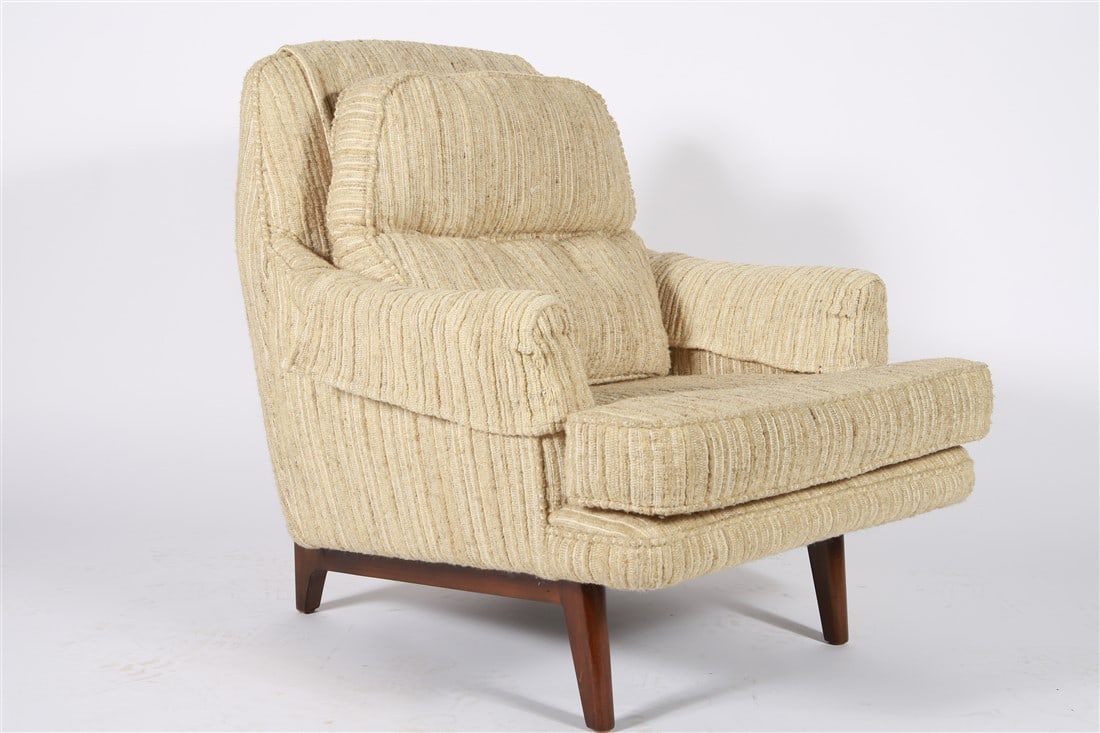 Edward Wormley for Dunbar, Lounge Chair: Edward Wormley (American, 1907-1995). Wood, upholstery. Designed for Dunbar. Height: 32 3/4", Length: 29", Depth: 32". Upholstered lounge chair on wood frame designed by Edward Wormley for Dunbar. Tex
