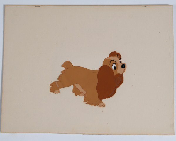 Walt Disney Lady and the Tramp Celluloid, Lady: Walt Disney Lady and the Tramp celluloid. Depicting Lady. Gouache on celluloid. Reverse bears a label. 9" x 12".