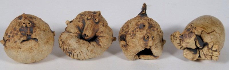 Group of Pottery Figures by Todd Warner, 20th C.: Group of pottery figures by Todd Warner. American, 20th century. Including a turtle and three fish. Largest length 4 1/2".