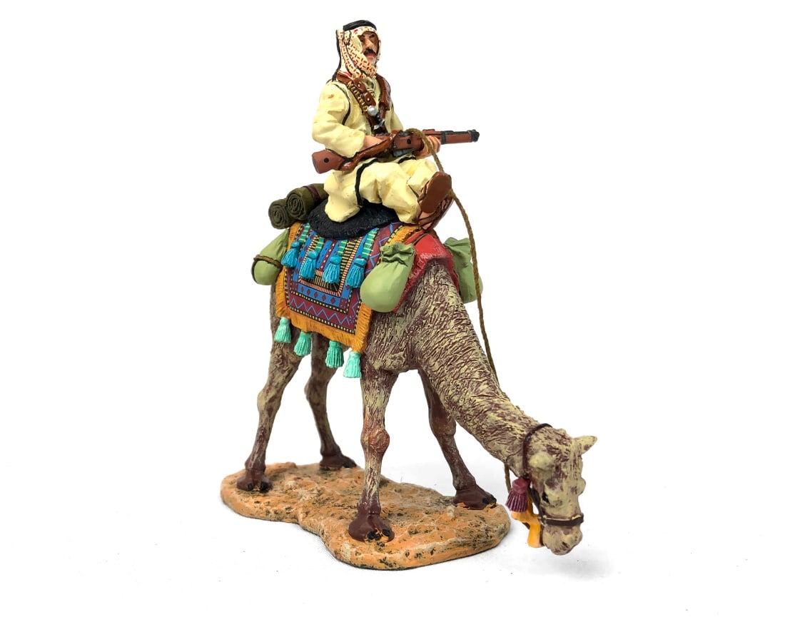 K & C - AK032 Camel Corps Rider Figurine: King & Country - AK032 VF Arab Camel Corps Rider on Drinking Camel (Retired) Painted metal. Complete in box.