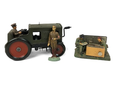 J.L. Hess Tractor & 2 Elastolin Figurines